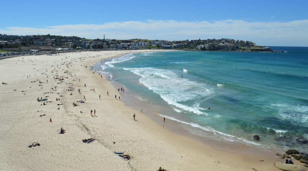 People on Bondi Beach in Sydney on a sunny day
