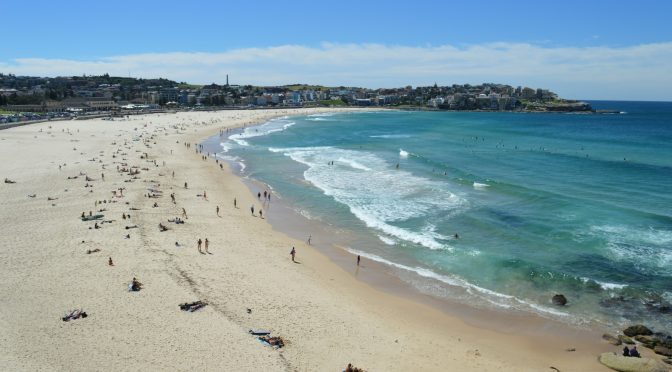 People on Bondi Beach in Sydney on a sunny day